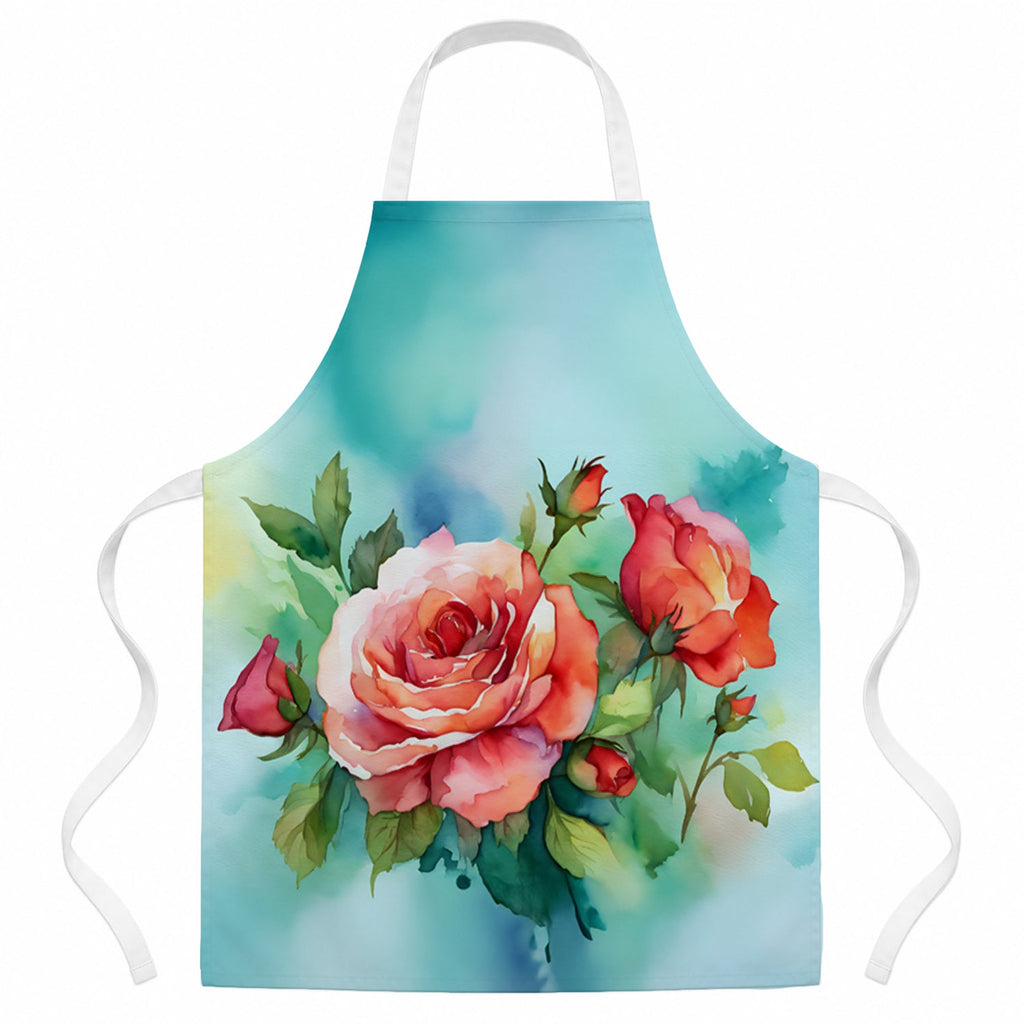 Oklahoma Roses in Watercolor Apron Cooking Kitchen Server Baking Crafts Gardening for Adult Women Men, Unisex, Large, Multicolor