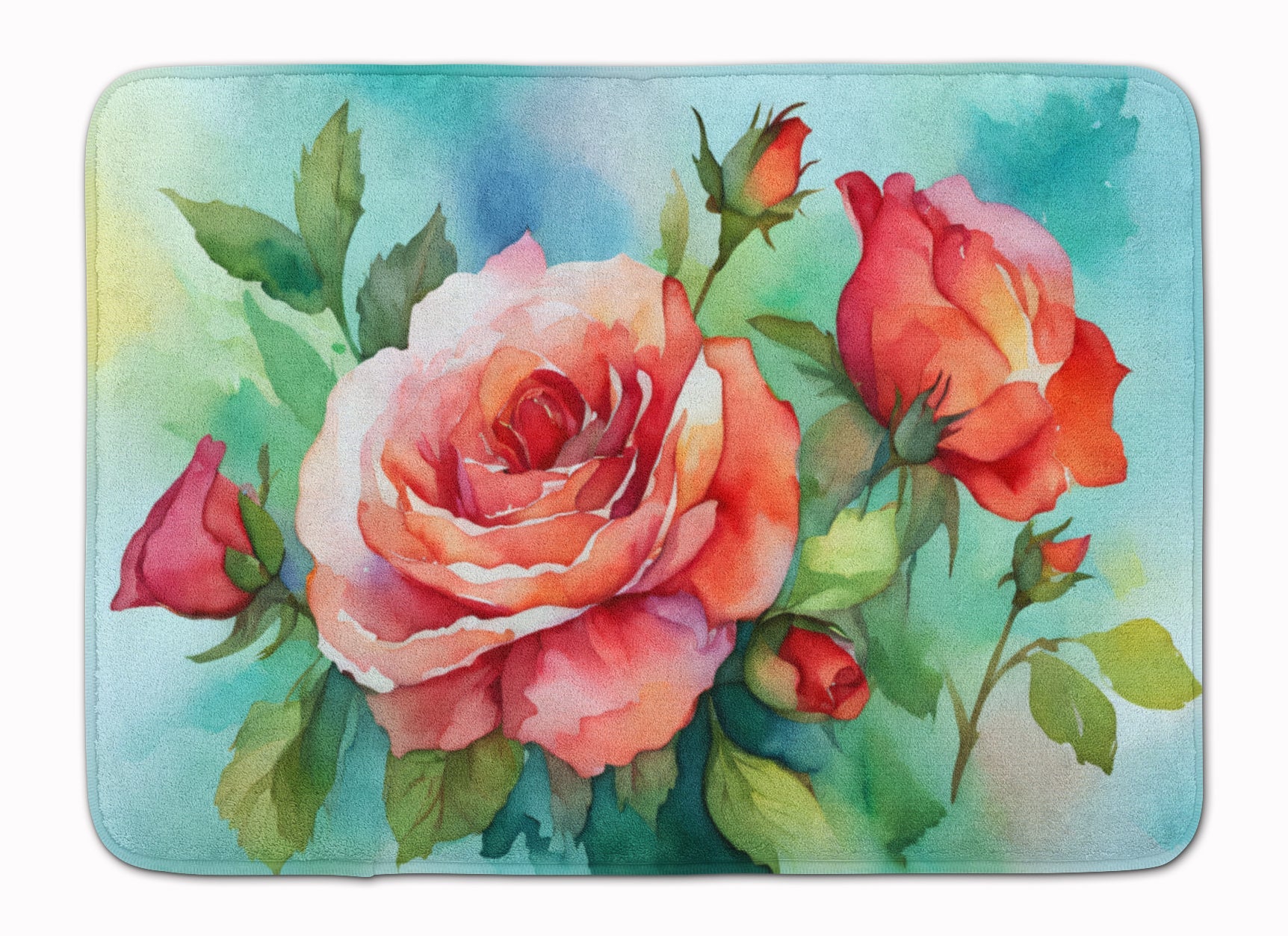 Oklahoma Roses in Watercolor Memory Foam Kitchen Mat Machine Washable Anti-Fatigue Cushion Comfort Bath or Kitchen Rug
