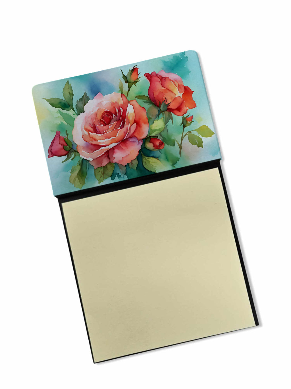 Oklahoma Roses in Watercolor Watercolor Sticky Note Holder Refillable Dispenser Desk Accessory 3x3 Pad Gift