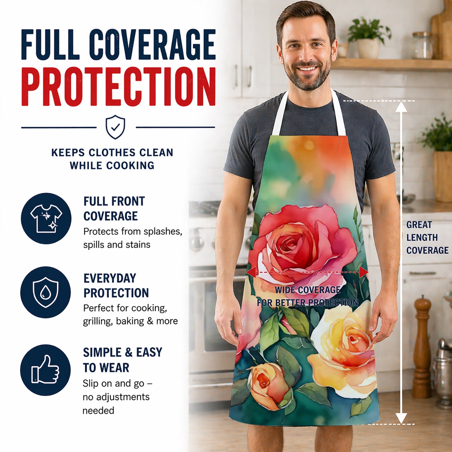 Oklahoma Roses in Watercolor Apron Cooking Kitchen Server Baking Crafts Gardening for Adult Women Men, Unisex, Large, Multicolor