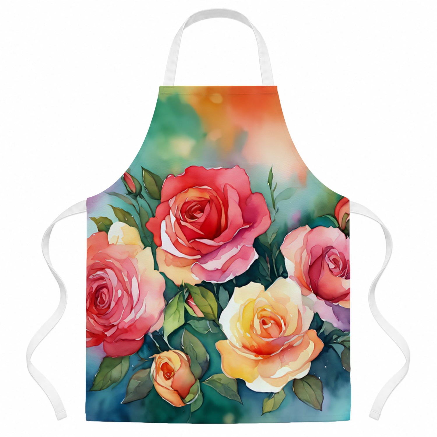 Oklahoma Roses in Watercolor Apron Cooking Kitchen Server Baking Crafts Gardening for Adult Women Men, Unisex, Large, Multicolor