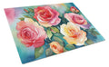 Oklahoma Roses in Watercolor Cutting Board Tempered Glass Kitchen Cutting Surface, Heat Resistant Chopping, Non-Slip Feet, Food Prep & Serving