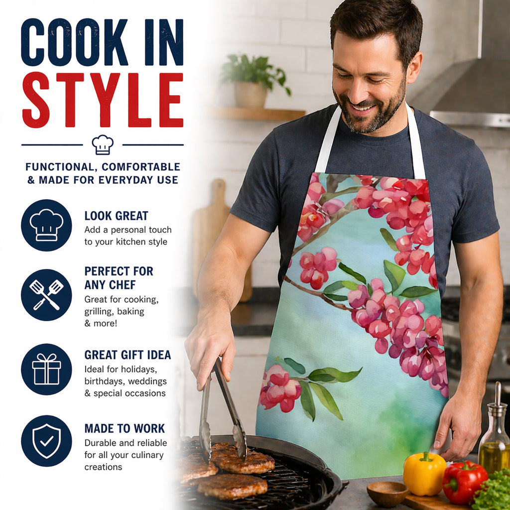 Pennsylvania Mountain Laurels in Watercolor Apron Cooking Kitchen Server Baking Crafts Gardening for Adult Women Men, Unisex, Large, Multicolor