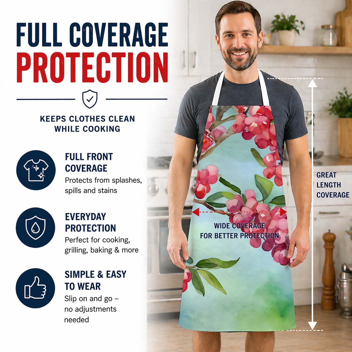 Pennsylvania Mountain Laurels in Watercolor Apron Cooking Kitchen Server Baking Crafts Gardening for Adult Women Men, Unisex, Large, Multicolor