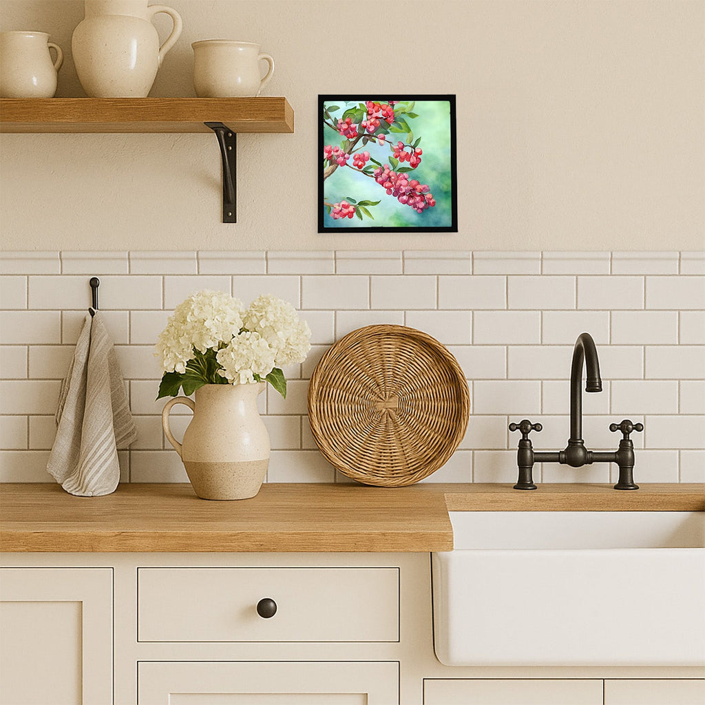 Pennsylvania Mountain Laurels in Watercolor Framed Metal Print Bathroom, Kitchen, Office, Home Decor Wall Art Ready to Hang, Square, 8X8