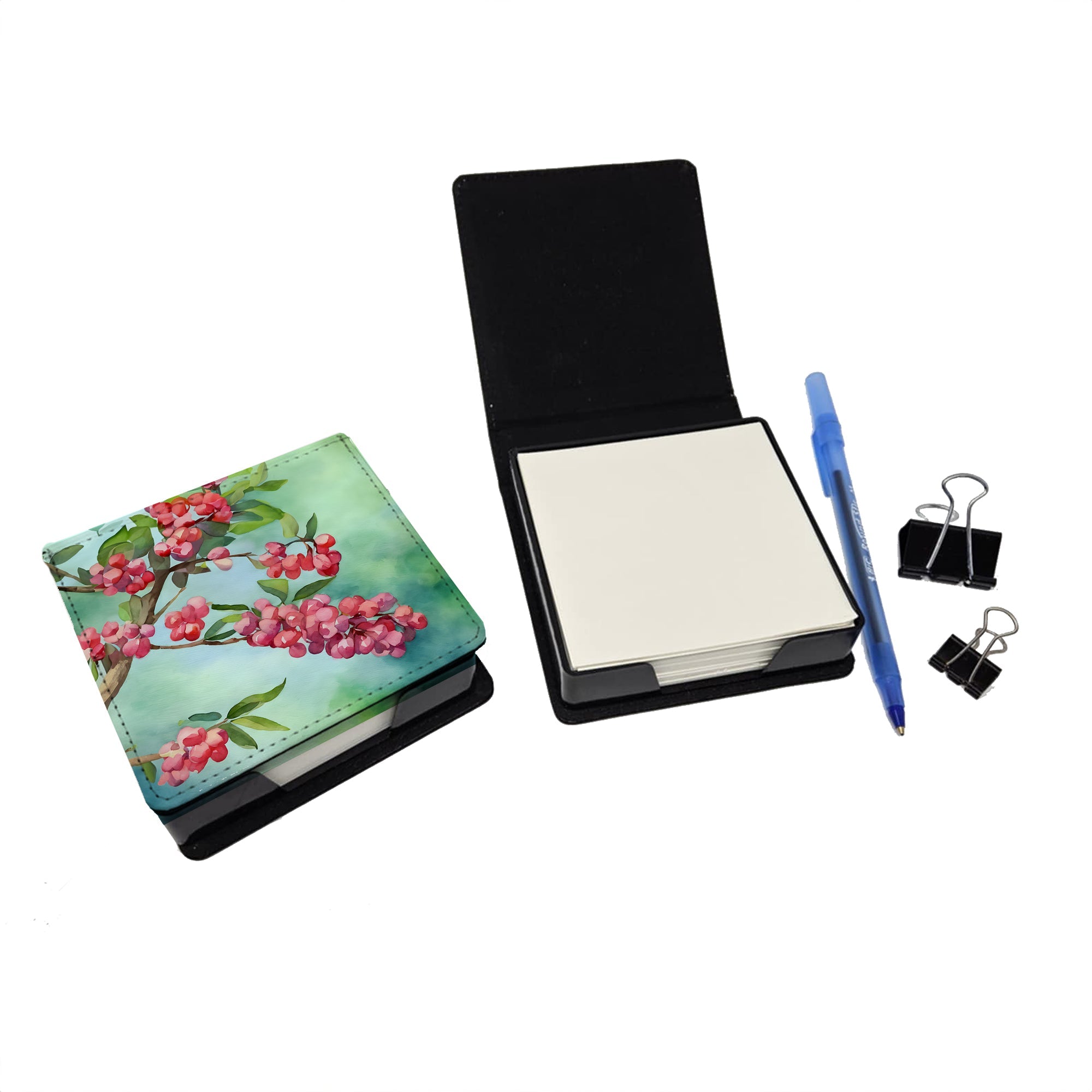 Pennsylvania Mountain Laurels in Watercolor PU Leather Note Paper Holder with Artist-Designed Cover, Desk Accessory, Office Gift