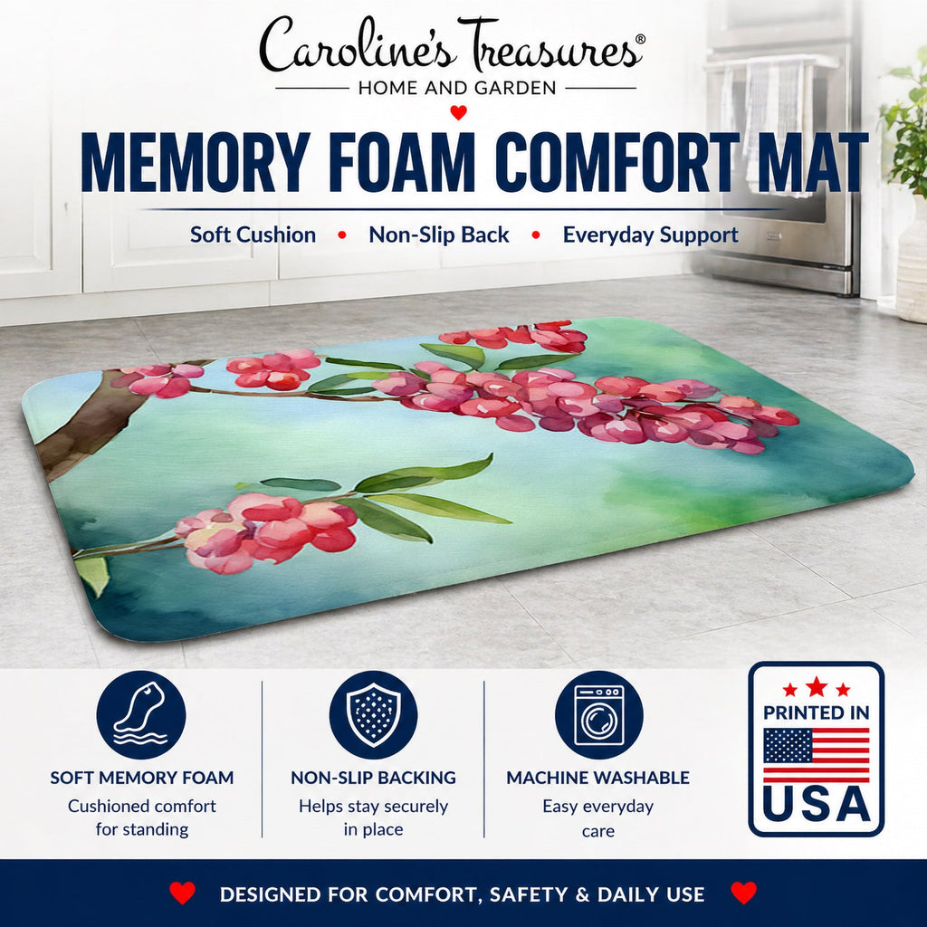 Pennsylvania Mountain Laurels in Watercolor Memory Foam Kitchen Mat Machine Washable Anti-Fatigue Cushion Comfort Bath or Kitchen Rug