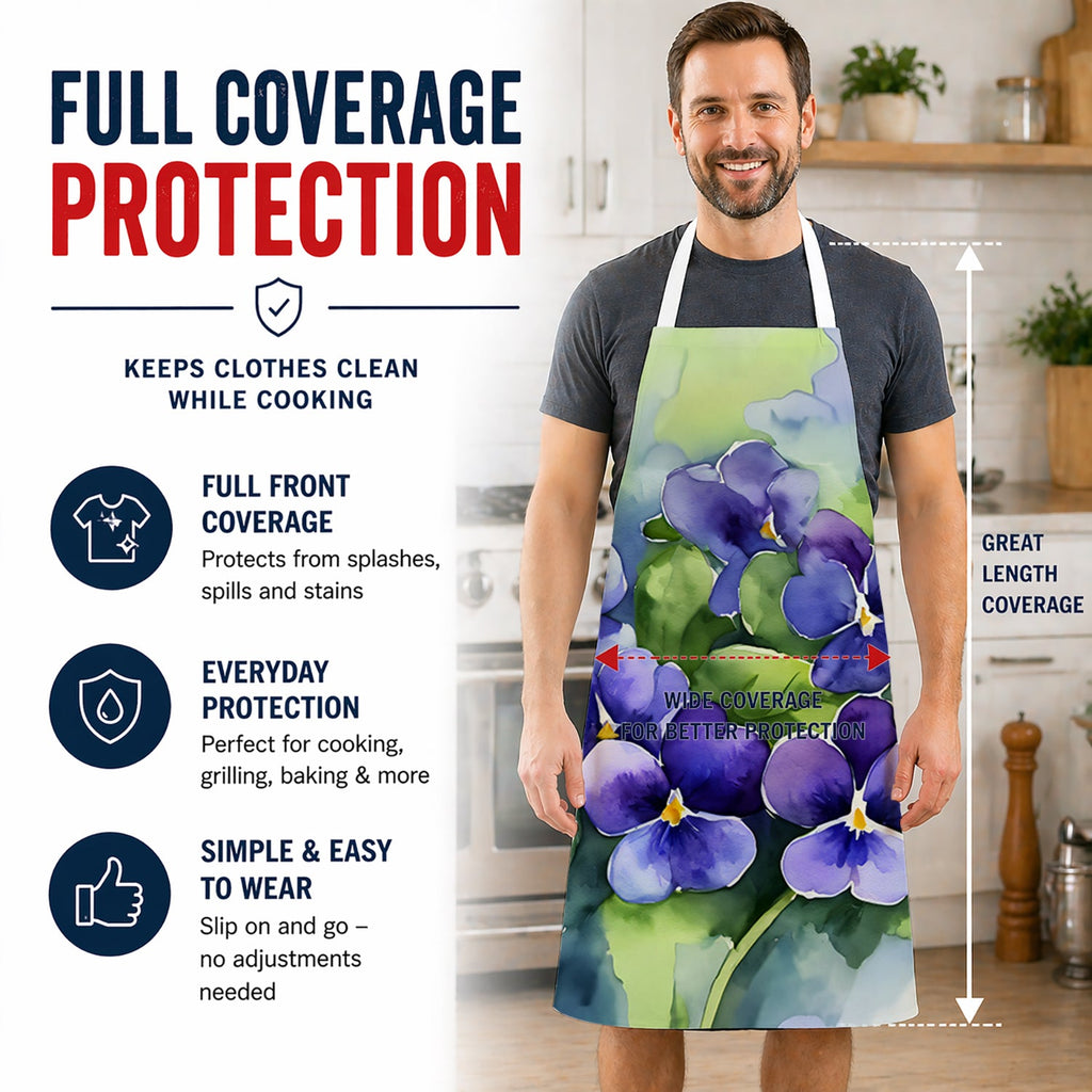 Rhode Island Violets in Watercolor Apron Cooking Kitchen Server Baking Crafts Gardening for Adult Women Men, Unisex, Large, Multicolor