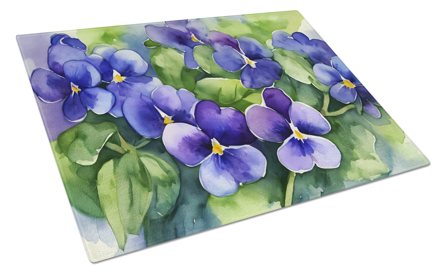 Rhode Island Violets in Watercolor Cutting Board Tempered Glass Kitchen Cutting Surface, Heat Resistant Chopping, Non-Slip Feet, Food Prep & Serving