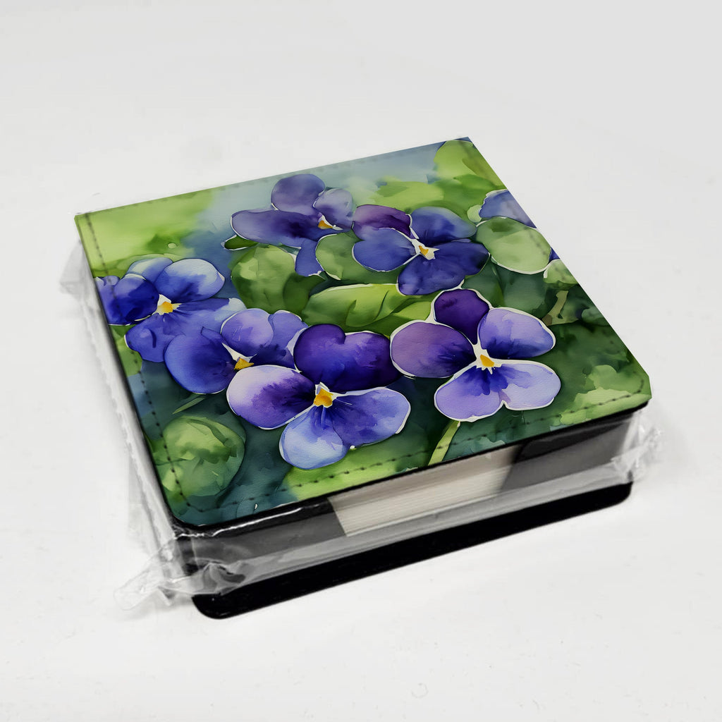 Rhode Island Violets in Watercolor PU Leather Note Paper Holder with Artist-Designed Cover, Desk Accessory, Office Gift