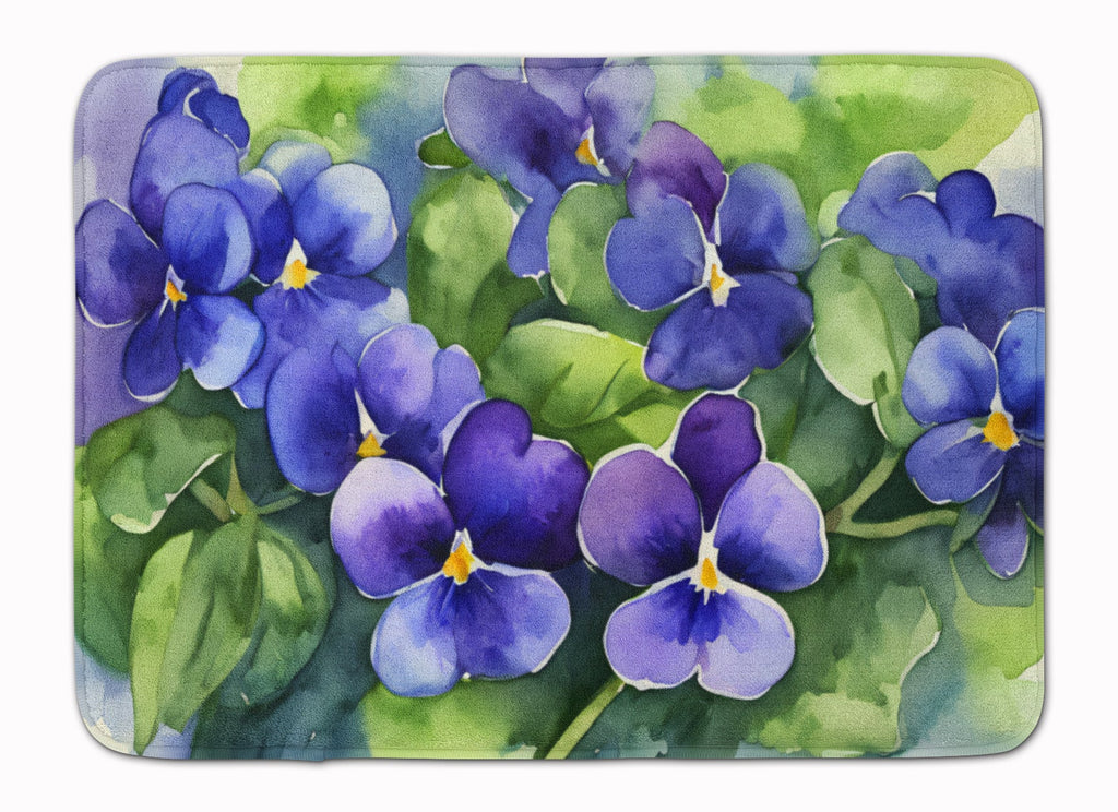 Rhode Island Violets in Watercolor Memory Foam Kitchen Mat Machine Washable Anti-Fatigue Cushion Comfort Bath or Kitchen Rug