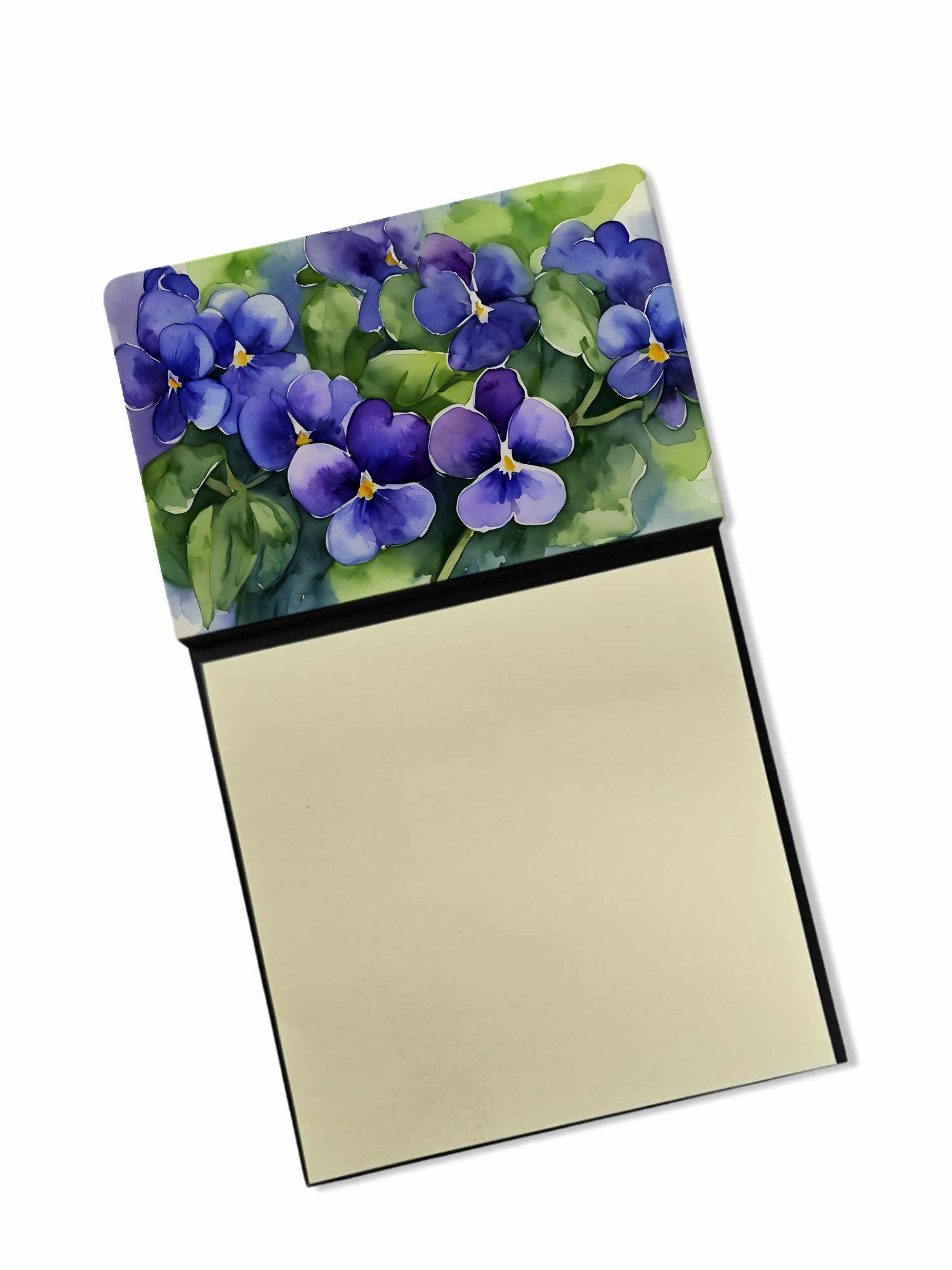 Rhode Island Violets in Watercolor Watercolor Sticky Note Holder Refillable Dispenser Desk Accessory 3x3 Pad Gift