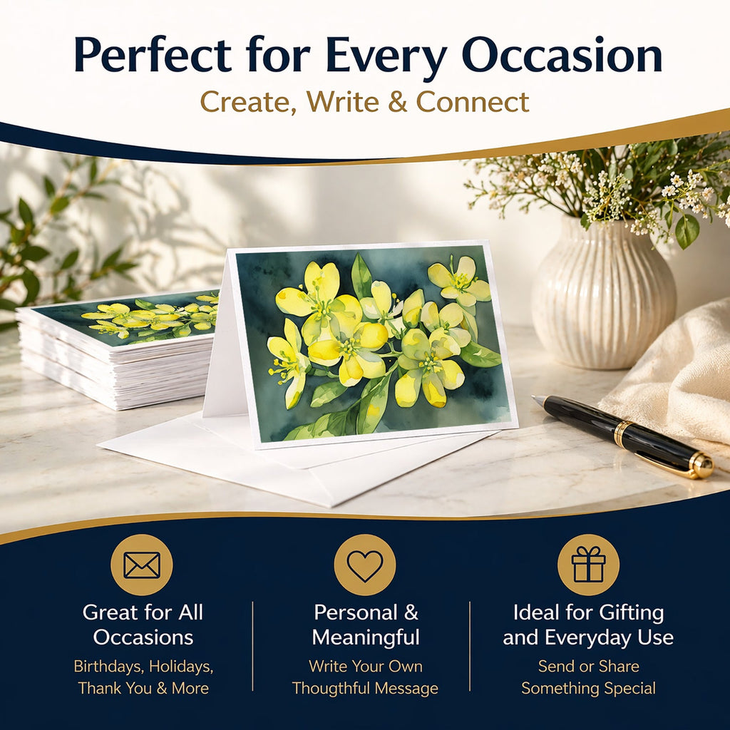South Carolina Yellow Jessamine in Watercolor Greeting Cards Pack of 8 Blank Cards with Envelopes Whimsical A7 Size 5x7
