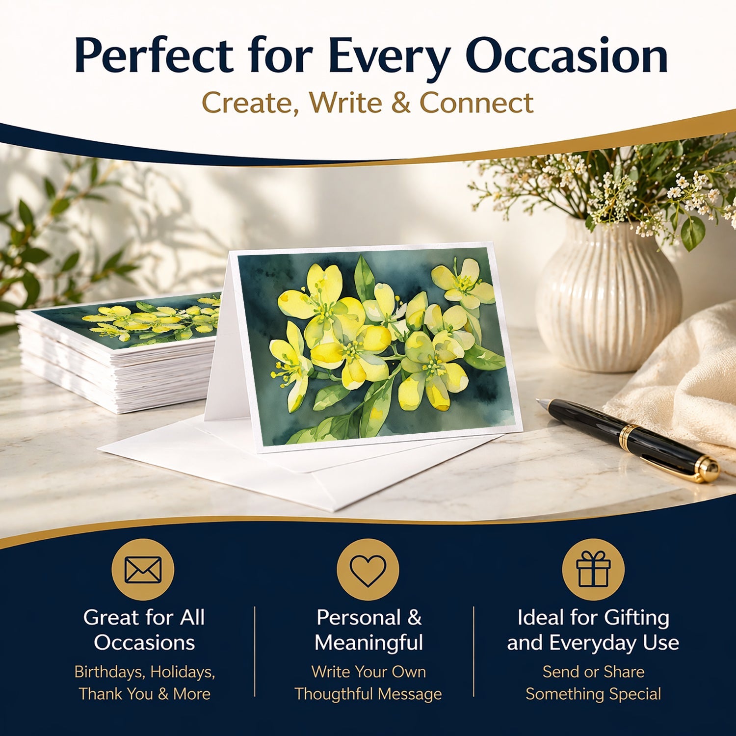 South Carolina Yellow Jessamine in Watercolor Greeting Cards Pack of 8 Blank Cards with Envelopes Whimsical A7 Size 5x7