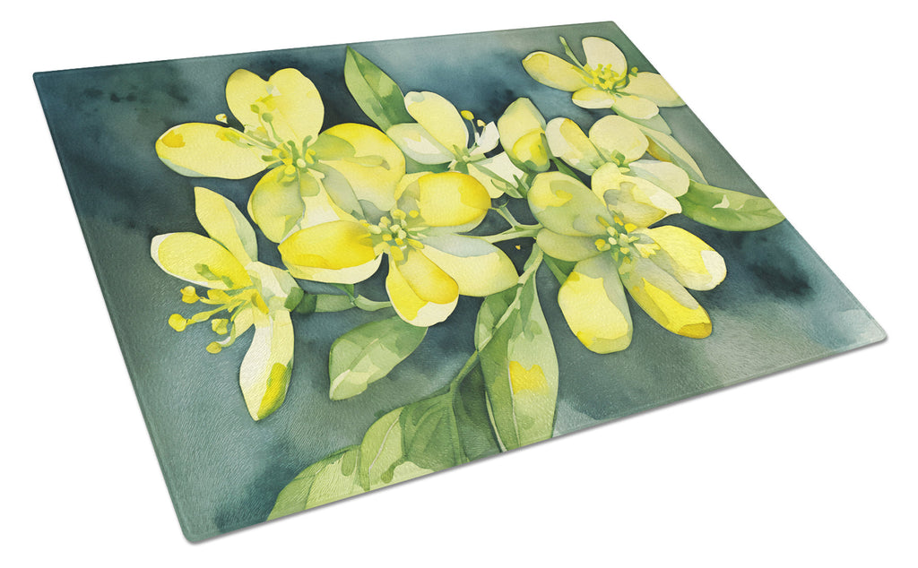 South Carolina Yellow Jessamine in Watercolor Cutting Board Tempered Glass Kitchen Cutting Surface, Heat Resistant Chopping, Non-Slip Feet, Food Prep & Serving