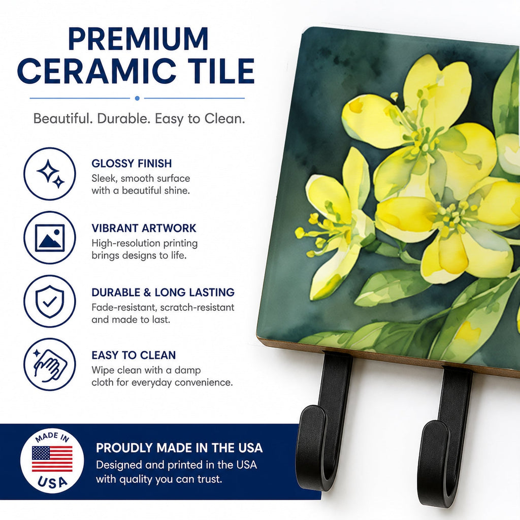 South Carolina Yellow Jessamine in Watercolor Leash or Key Holder Wall Hooks, Coat Rack Wall Mount, for Hanging Keys, Towels, Aprons, Leashes