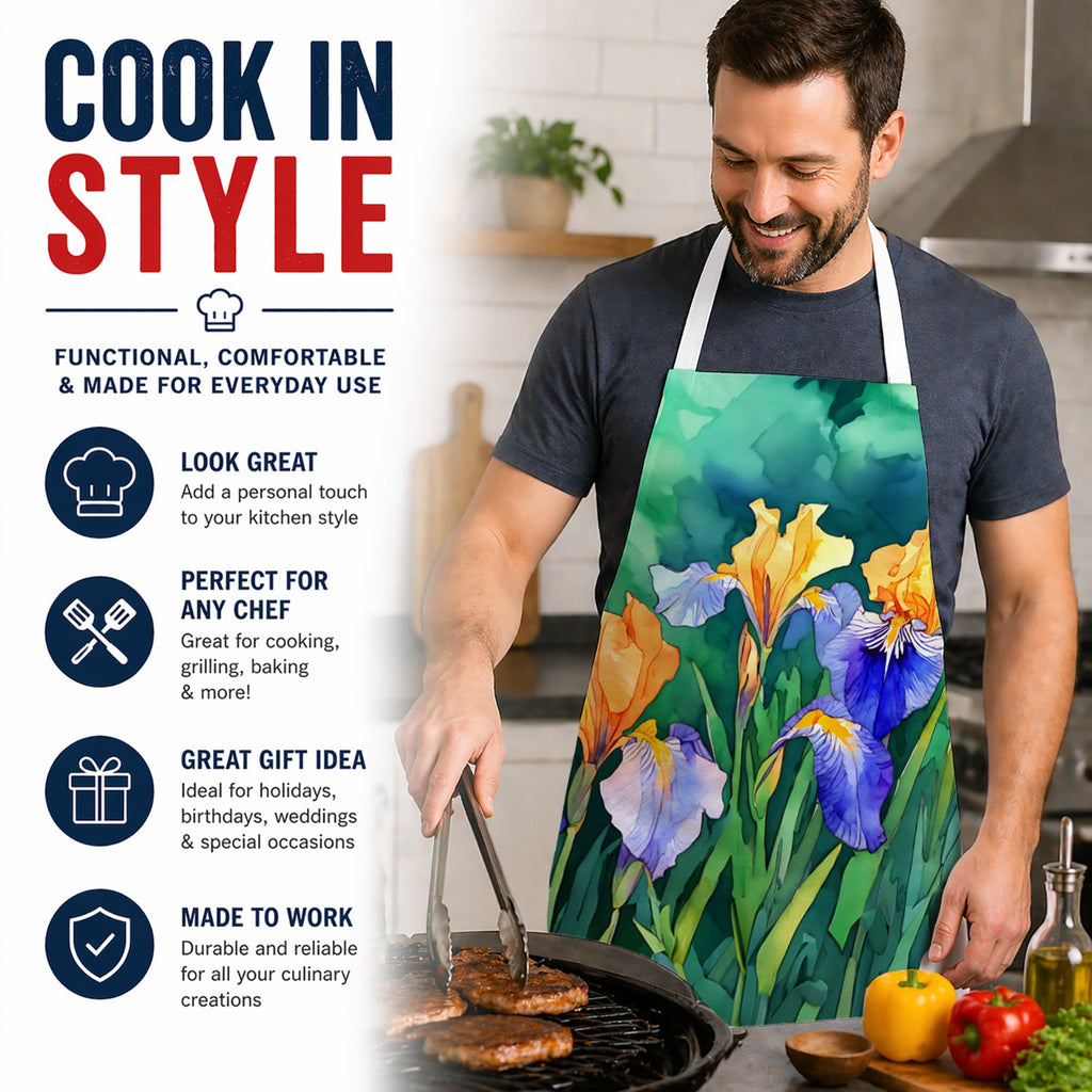 Tennessee Iris in Watercolor Apron Cooking Kitchen Server Baking Crafts Gardening for Adult Women Men, Unisex, Large, Multicolor