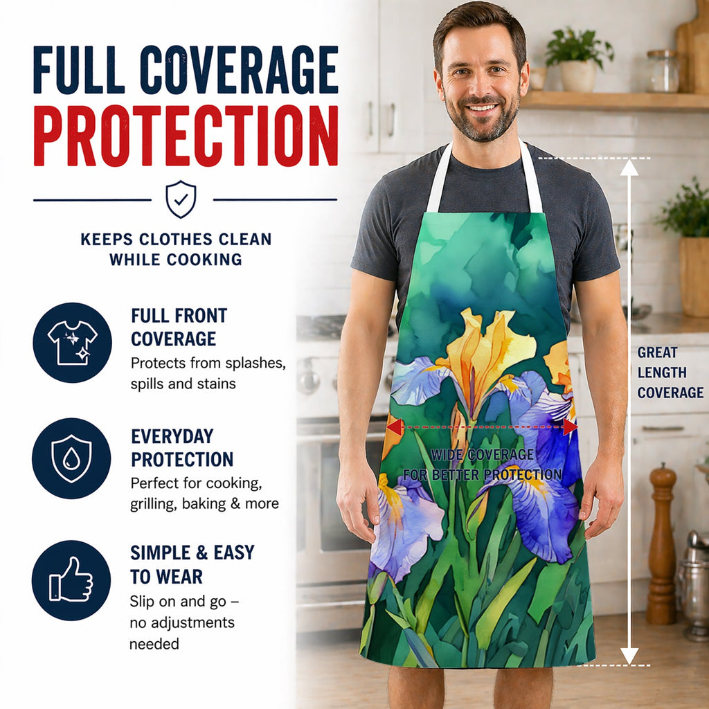 Tennessee Iris in Watercolor Apron Cooking Kitchen Server Baking Crafts Gardening for Adult Women Men, Unisex, Large, Multicolor