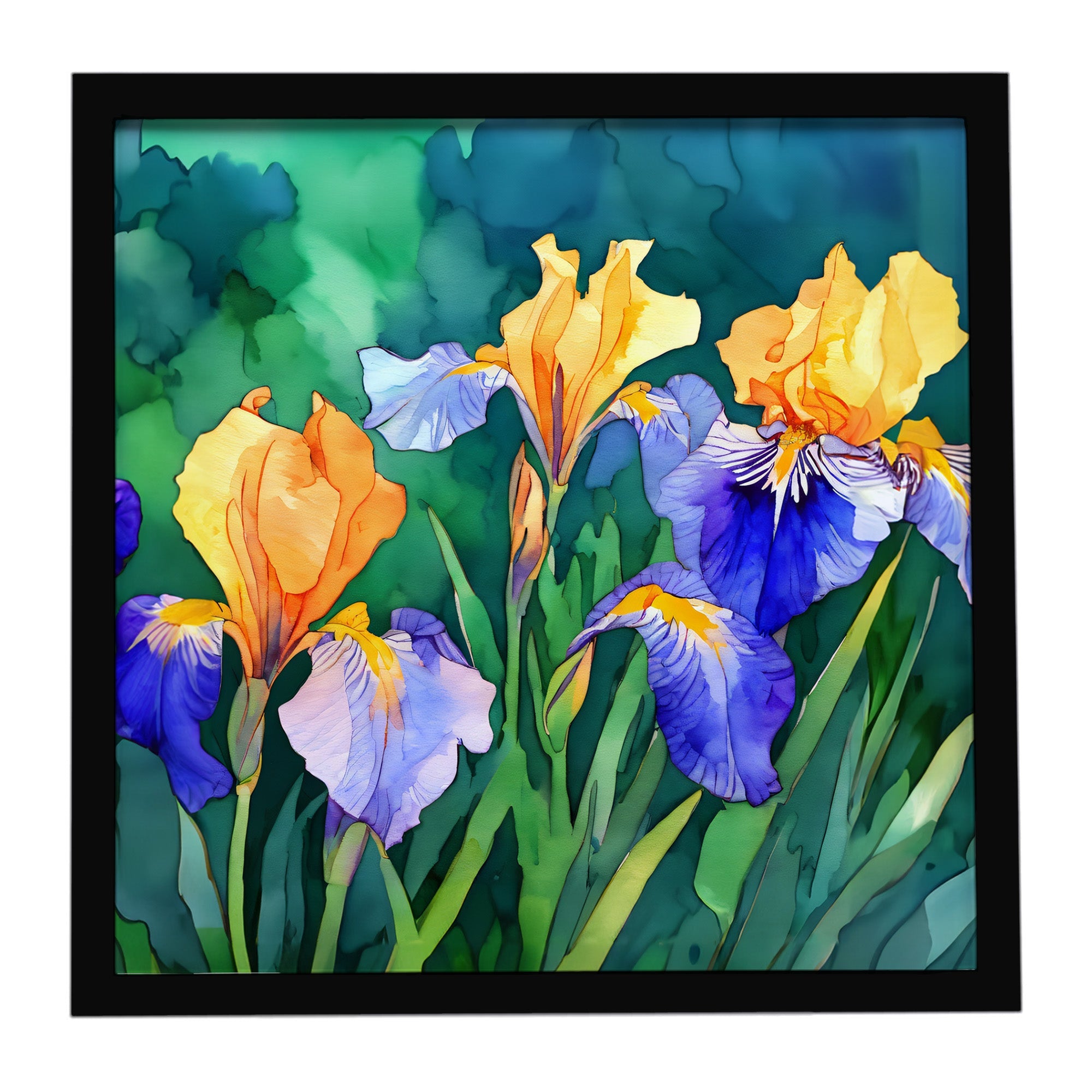 Tennessee Iris in Watercolor Framed Metal Print Bathroom, Kitchen, Office, Home Decor Wall Art Ready to Hang, Square, 8X8