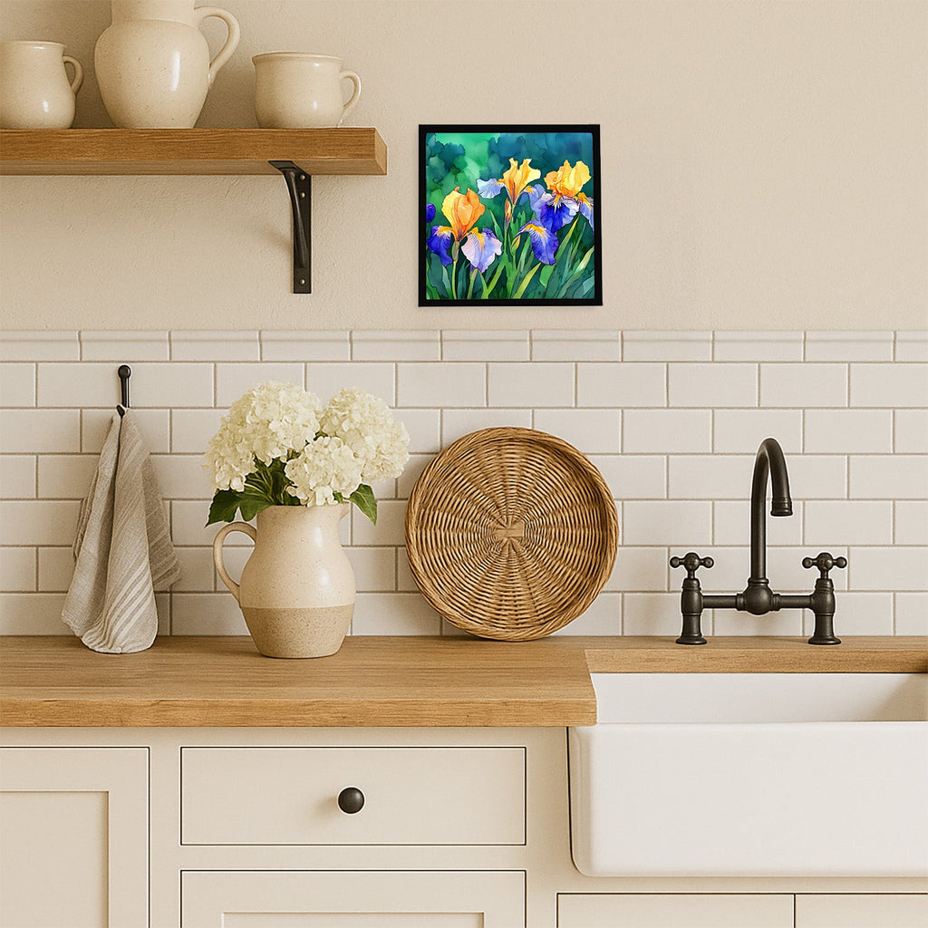 Tennessee Iris in Watercolor Framed Metal Print Bathroom, Kitchen, Office, Home Decor Wall Art Ready to Hang, Square, 8X8