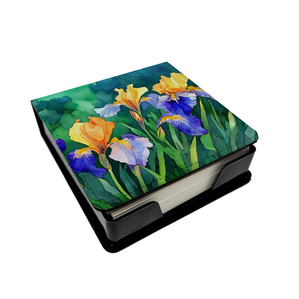 Tennessee Iris in Watercolor PU Leather Note Paper Holder with Artist-Designed Cover, Desk Accessory, Office Gift