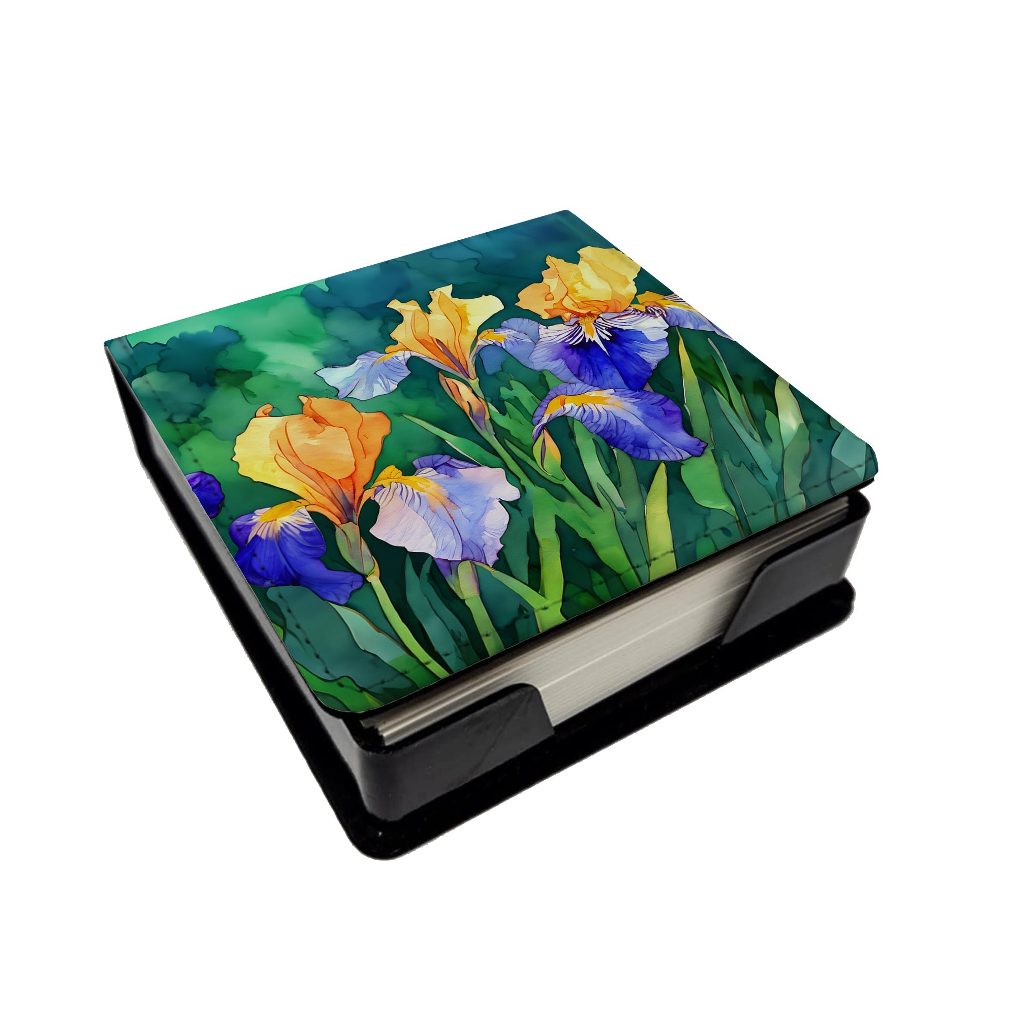 Tennessee Iris in Watercolor PU Leather Note Paper Holder with Artist-Designed Cover, Desk Accessory, Office Gift
