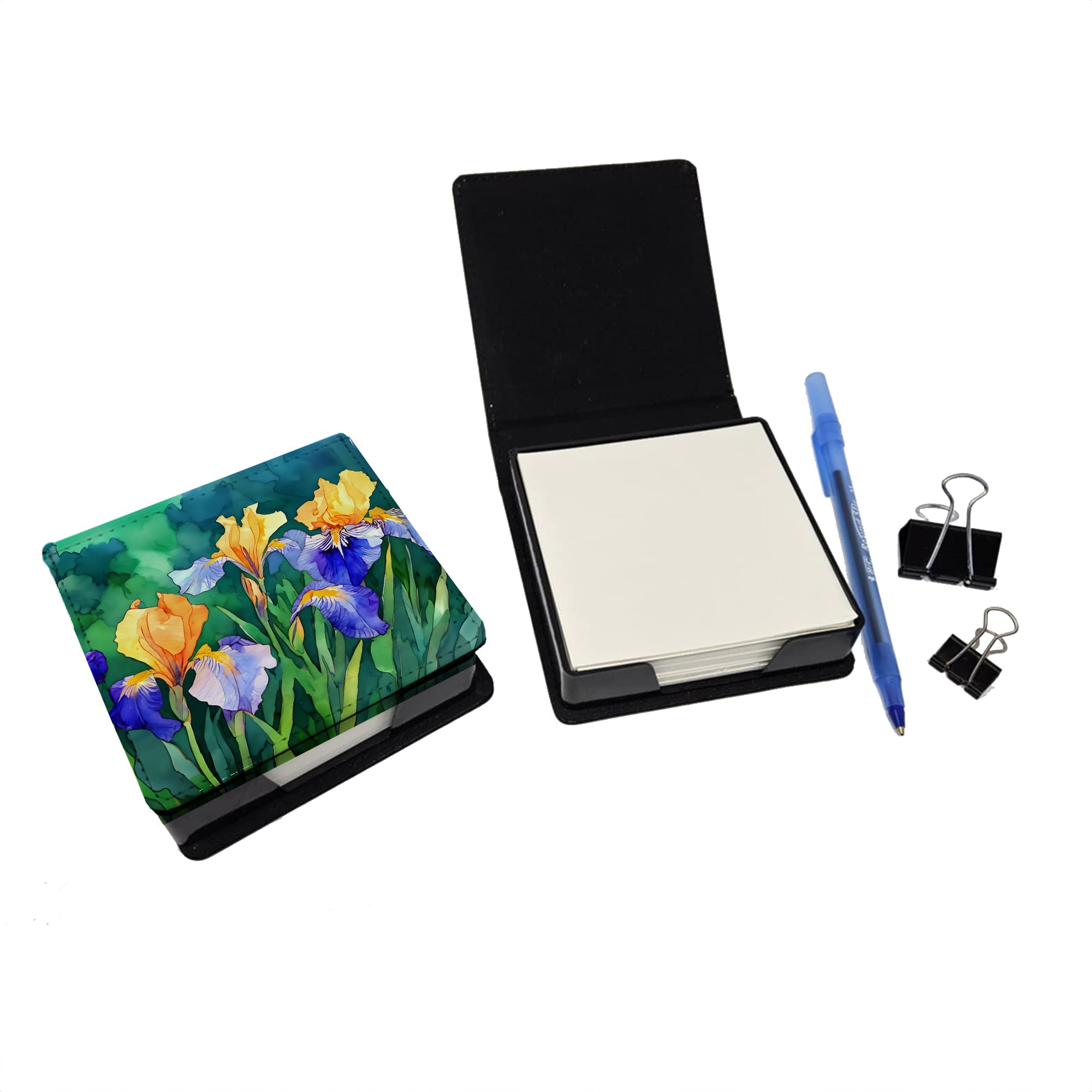 Tennessee Iris in Watercolor PU Leather Note Paper Holder with Artist-Designed Cover, Desk Accessory, Office Gift