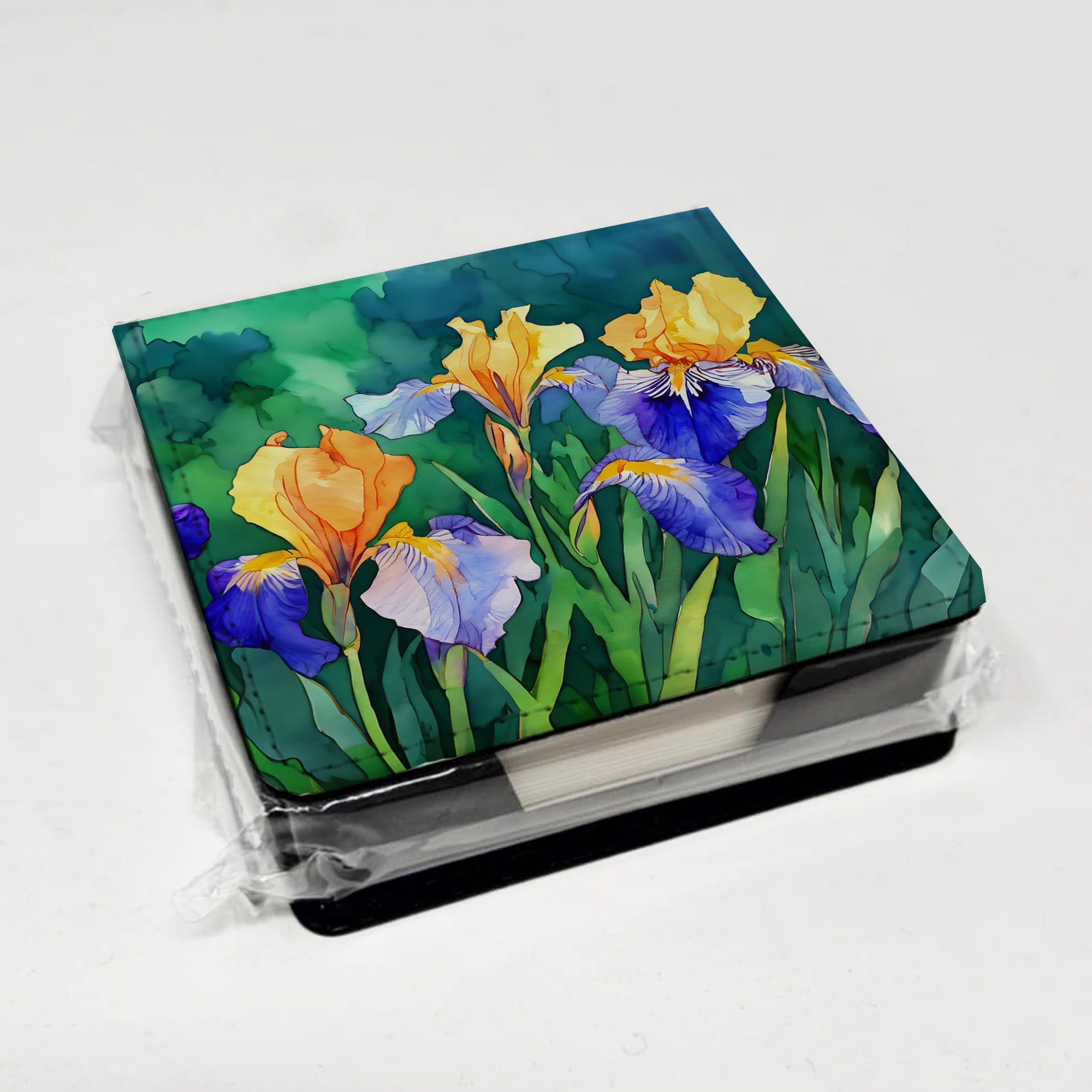 Tennessee Iris in Watercolor PU Leather Note Paper Holder with Artist-Designed Cover, Desk Accessory, Office Gift