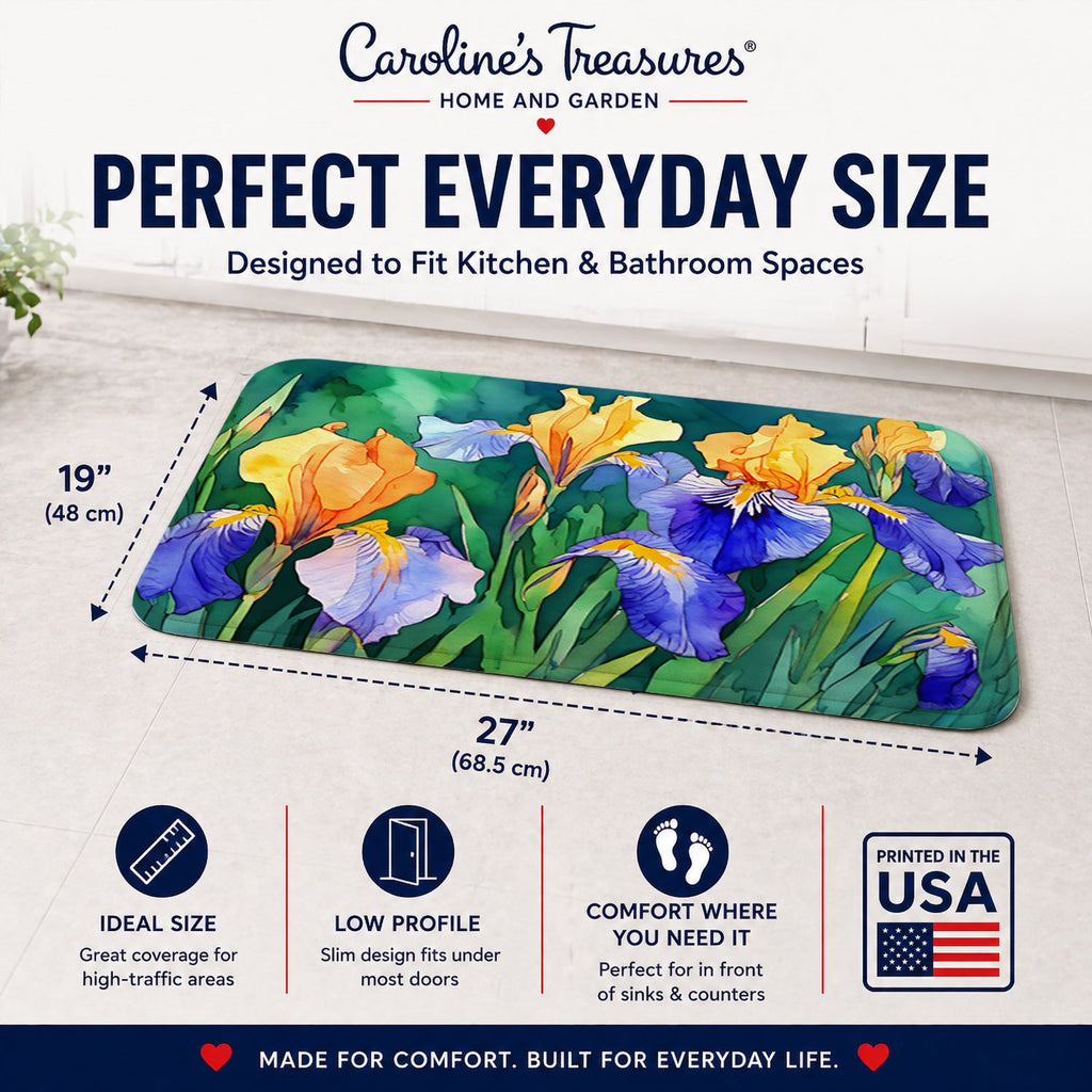 Tennessee Iris in Watercolor Memory Foam Kitchen Mat Machine Washable Anti-Fatigue Cushion Comfort Bath or Kitchen Rug