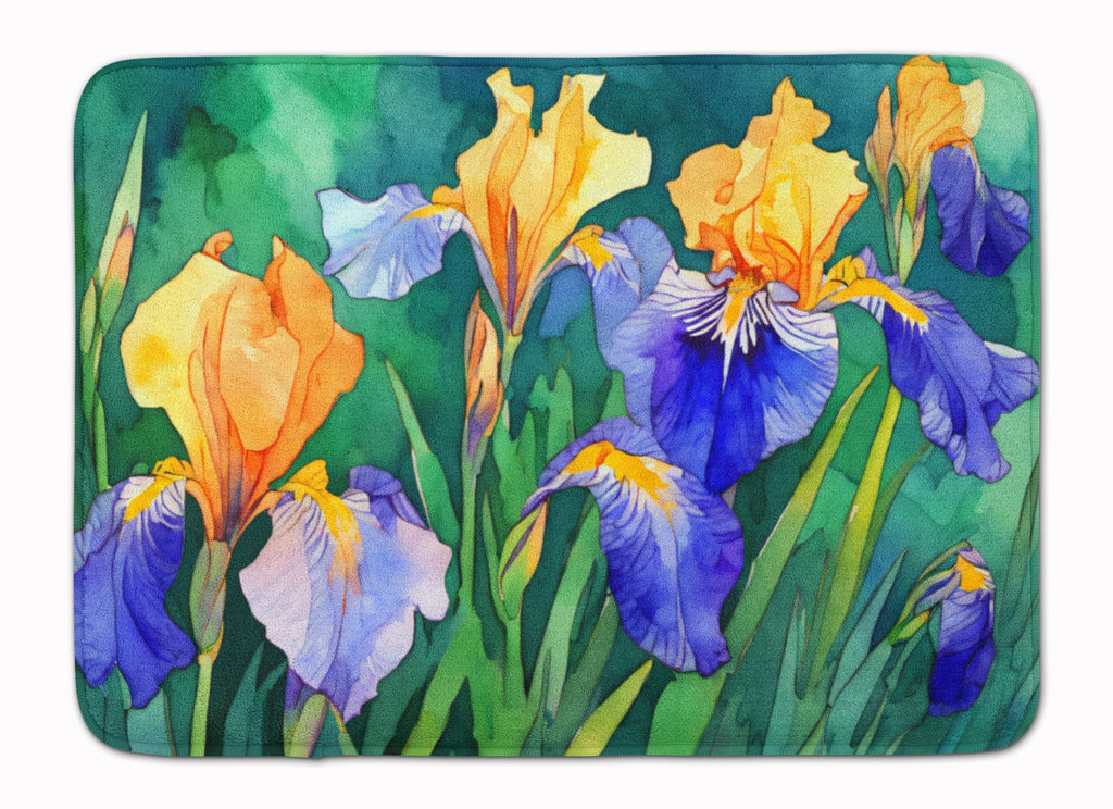 Tennessee Iris in Watercolor Memory Foam Kitchen Mat Machine Washable Anti-Fatigue Cushion Comfort Bath or Kitchen Rug