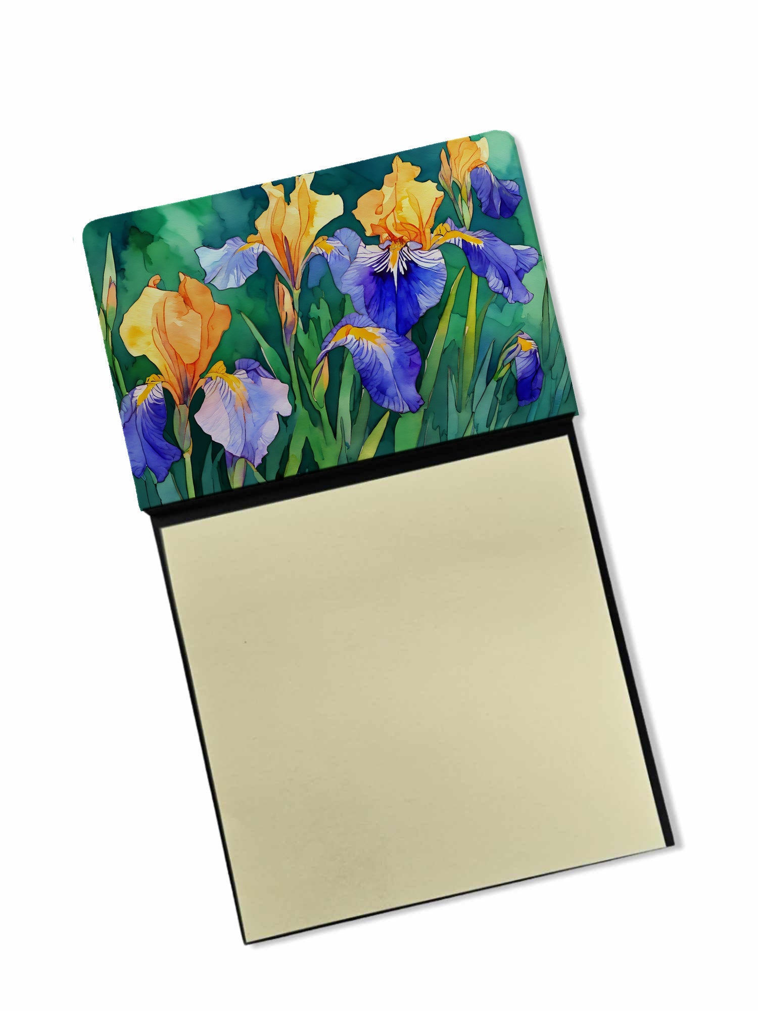 Tennessee Iris in Watercolor Watercolor Sticky Note Holder Refillable Dispenser Desk Accessory 3x3 Pad Gift