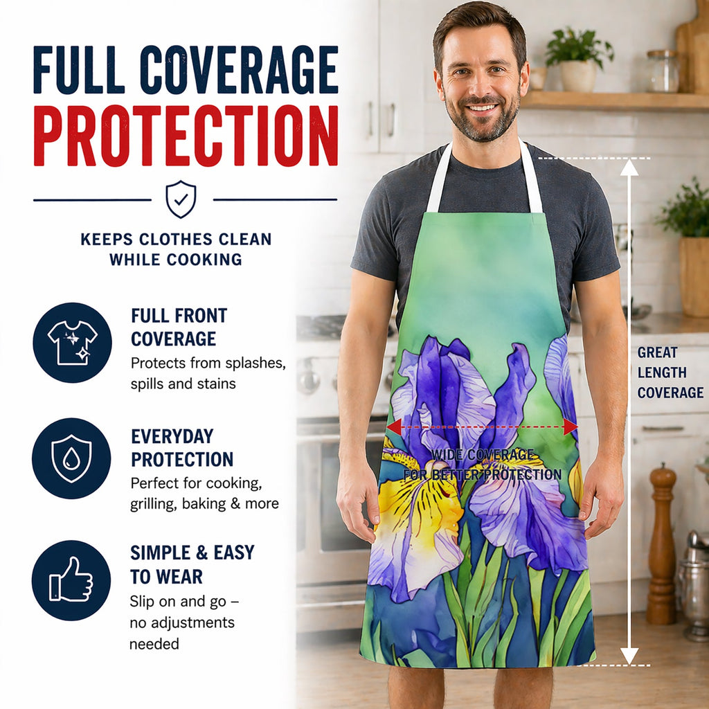 Tennessee Iris in Watercolor Apron Cooking Kitchen Server Baking Crafts Gardening for Adult Women Men, Unisex, Large, Multicolor