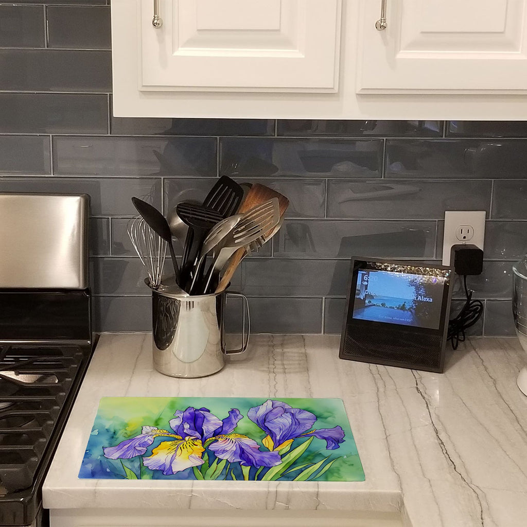 Tennessee Iris in Watercolor Cutting Board Tempered Glass Kitchen Cutting Surface, Heat Resistant Chopping, Non-Slip Feet, Food Prep & Serving