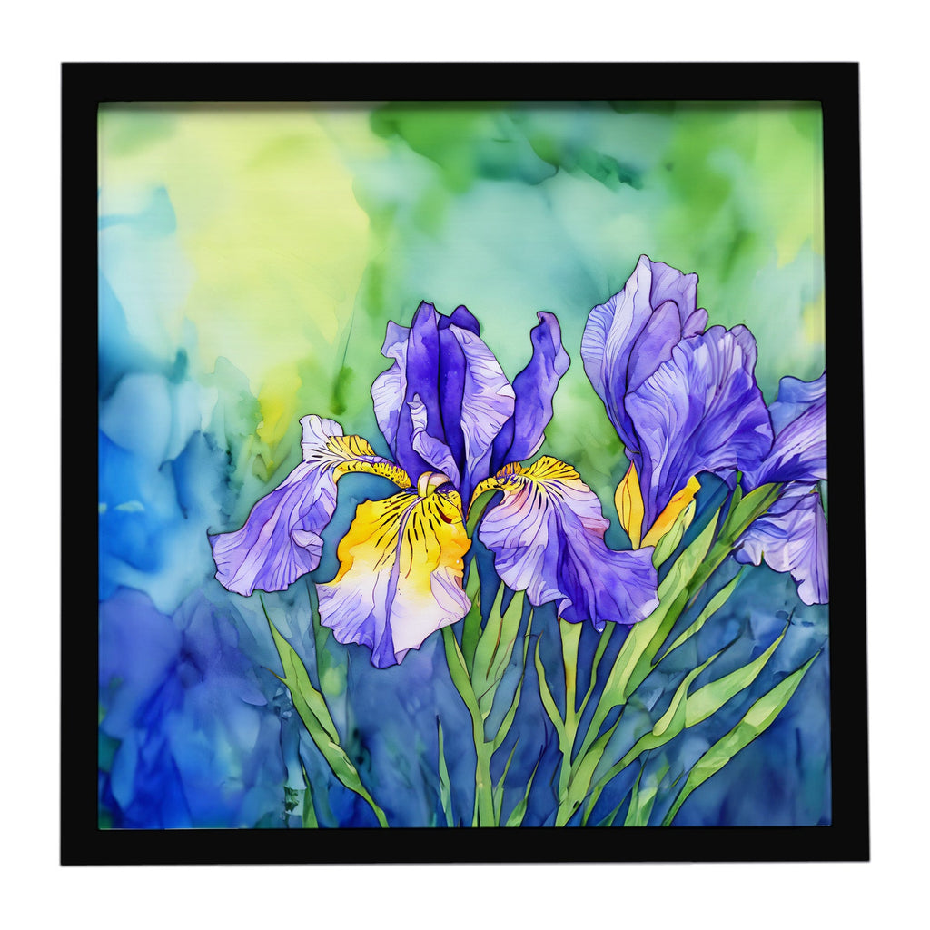 Tennessee Iris in Watercolor Framed Metal Print Bathroom, Kitchen, Office, Home Decor Wall Art Ready to Hang, Square, 8X8
