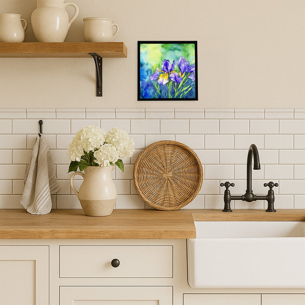 Tennessee Iris in Watercolor Framed Metal Print Bathroom, Kitchen, Office, Home Decor Wall Art Ready to Hang, Square, 8X8