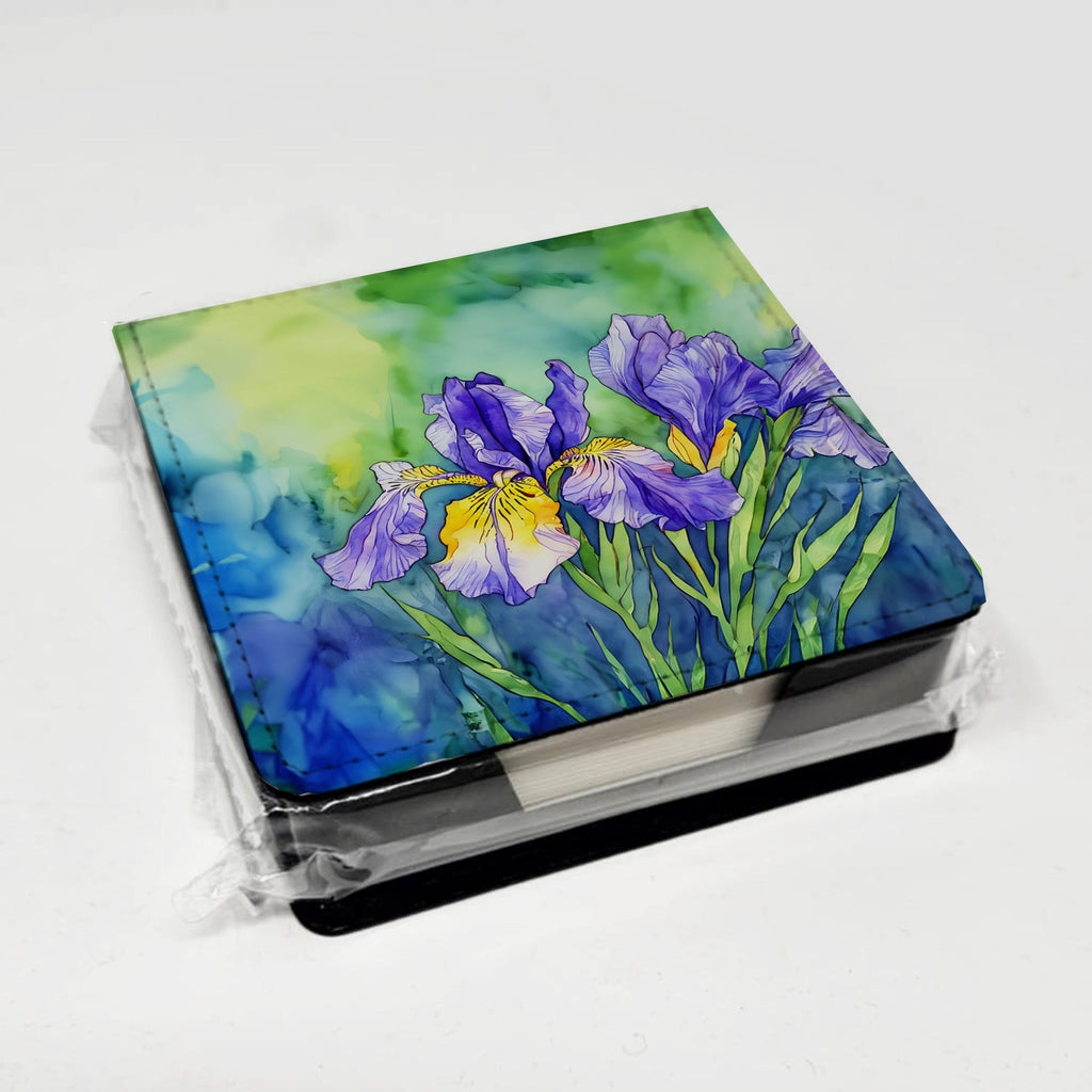 Tennessee Iris in Watercolor PU Leather Note Paper Holder with Artist-Designed Cover, Desk Accessory, Office Gift