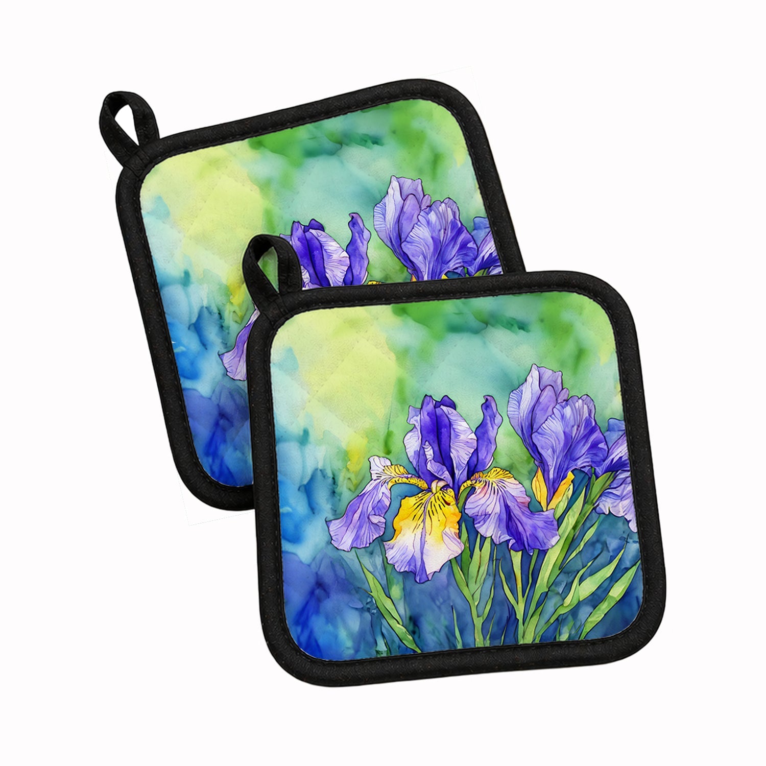 Tennessee Iris in Watercolor Pot Holder Set of 2 Heat Resistant Quilted Hot Pads 7.5 x 7.5 Inch, Insulated Kitchen Trivets for Cooking & Baking