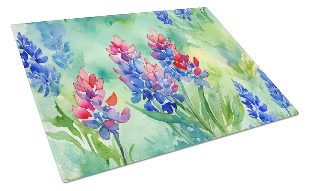 Texas Bluebonnets in Watercolor Cutting Board Tempered Glass Kitchen Cutting Surface, Heat Resistant Chopping, Non-Slip Feet, Food Prep & Serving