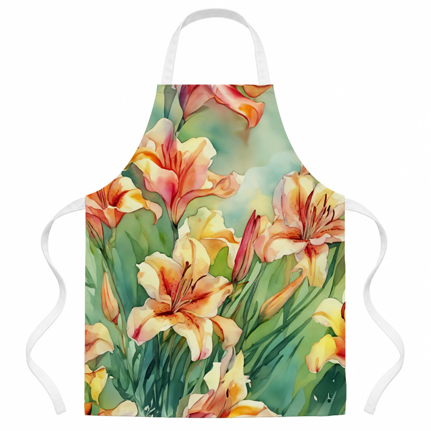 Utah Sego Lilies in Watercolor Apron Cooking Kitchen Server Baking Crafts Gardening for Adult Women Men, Unisex, Large, Multicolor