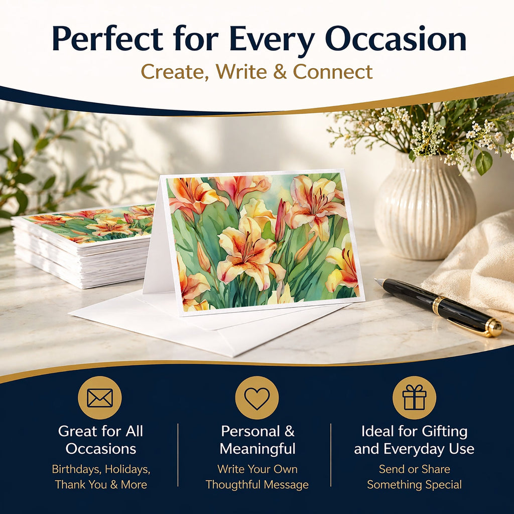 Utah Sego Lilies in Watercolor Greeting Cards Pack of 8 Blank Cards with Envelopes Whimsical A7 Size 5x7