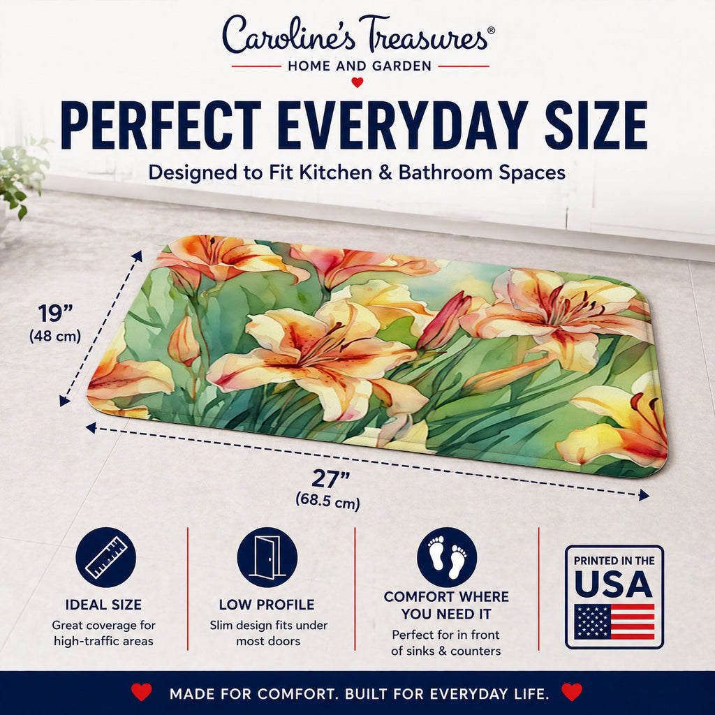 Utah Sego Lilies in Watercolor Memory Foam Kitchen Mat Machine Washable Anti-Fatigue Cushion Comfort Bath or Kitchen Rug
