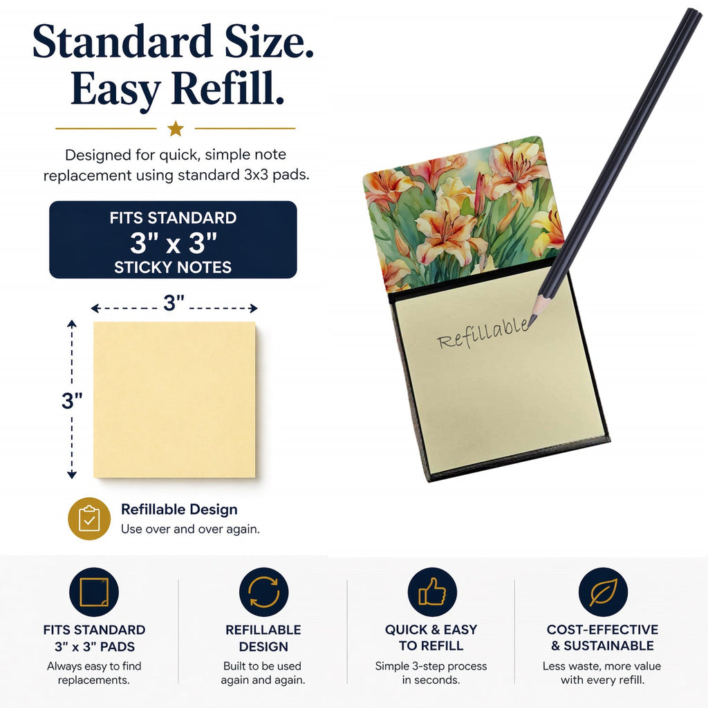 Utah Sego Lilies in Watercolor Watercolor Sticky Note Holder Refillable Dispenser Desk Accessory 3x3 Pad Gift
