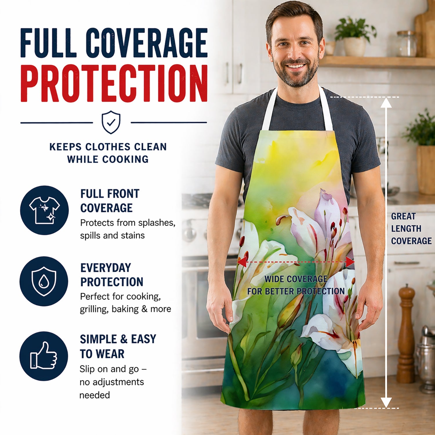 Utah Sego Lilies in Watercolor Apron Cooking Kitchen Server Baking Crafts Gardening for Adult Women Men, Unisex, Large, Multicolor