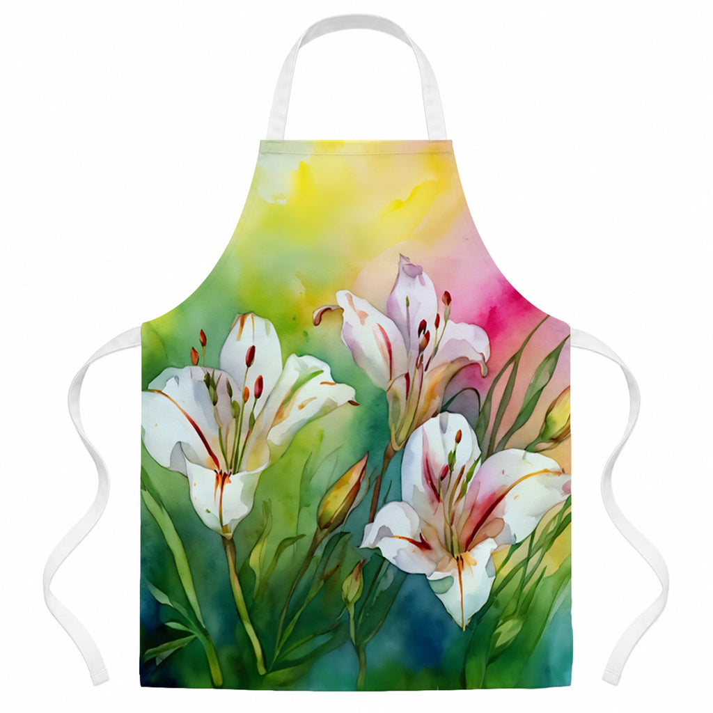 Utah Sego Lilies in Watercolor Apron Cooking Kitchen Server Baking Crafts Gardening for Adult Women Men, Unisex, Large, Multicolor