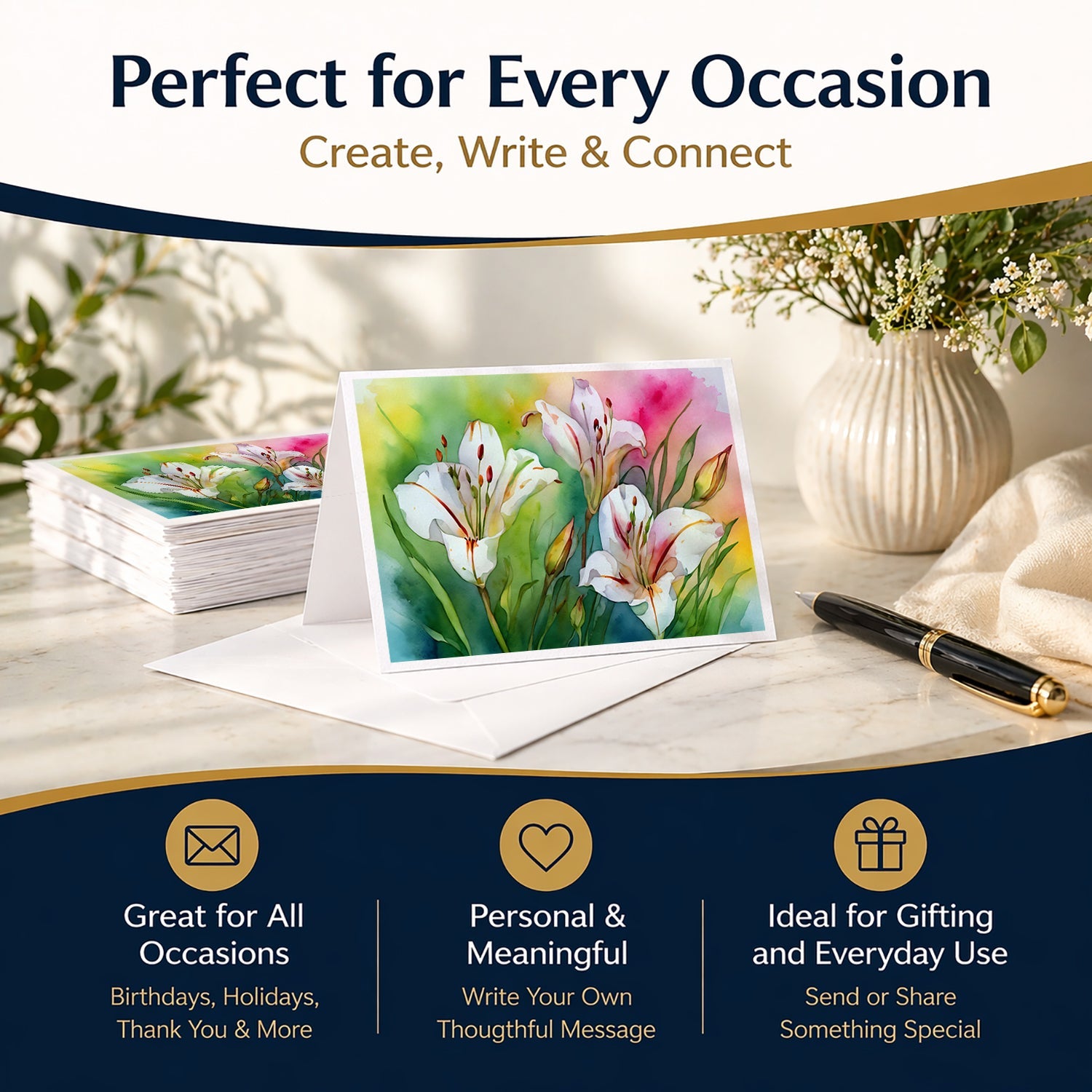Utah Sego Lilies in Watercolor Greeting Cards Pack of 8 Blank Cards with Envelopes Whimsical A7 Size 5x7