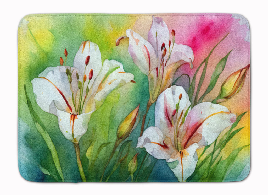 Utah Sego Lilies in Watercolor Memory Foam Kitchen Mat Machine Washable Anti-Fatigue Cushion Comfort Bath or Kitchen Rug