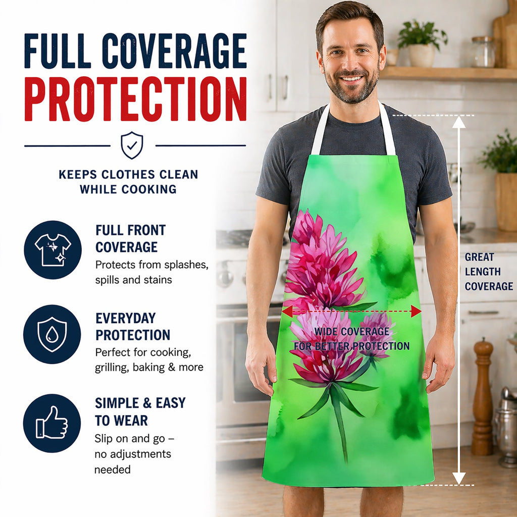 Vermont Red Clover in Watercolor Apron Cooking Kitchen Server Baking Crafts Gardening for Adult Women Men, Unisex, Large, Multicolor