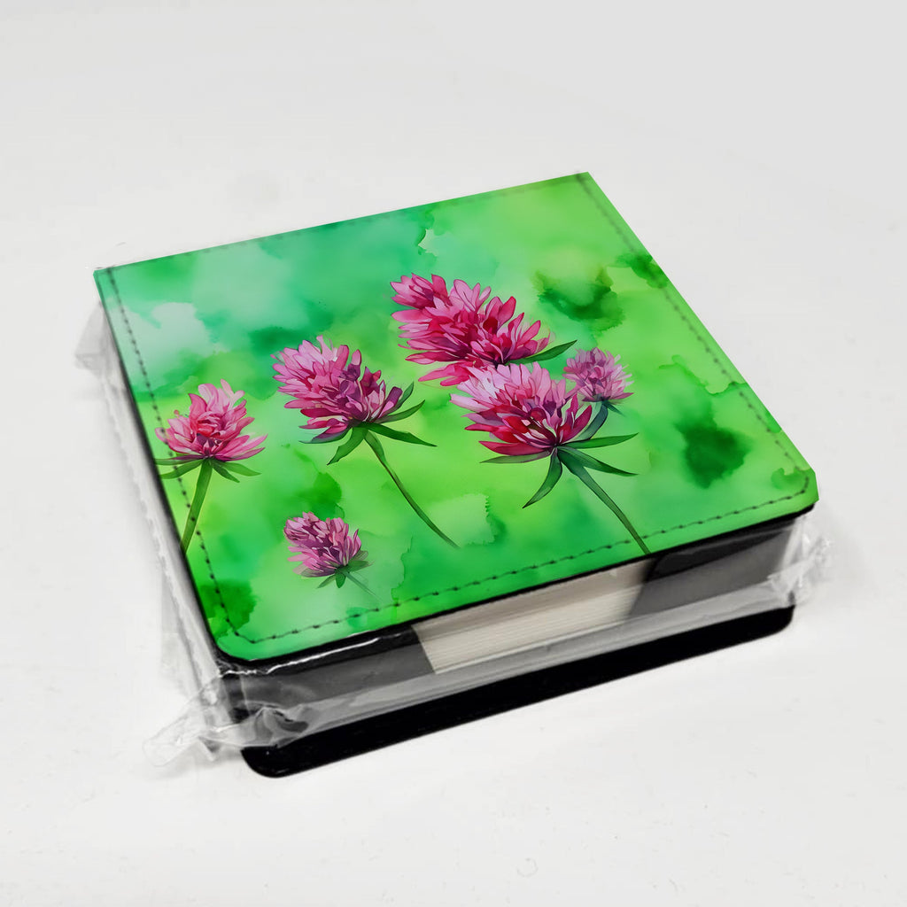 Vermont Red Clover in Watercolor PU Leather Note Paper Holder with Artist-Designed Cover, Desk Accessory, Office Gift