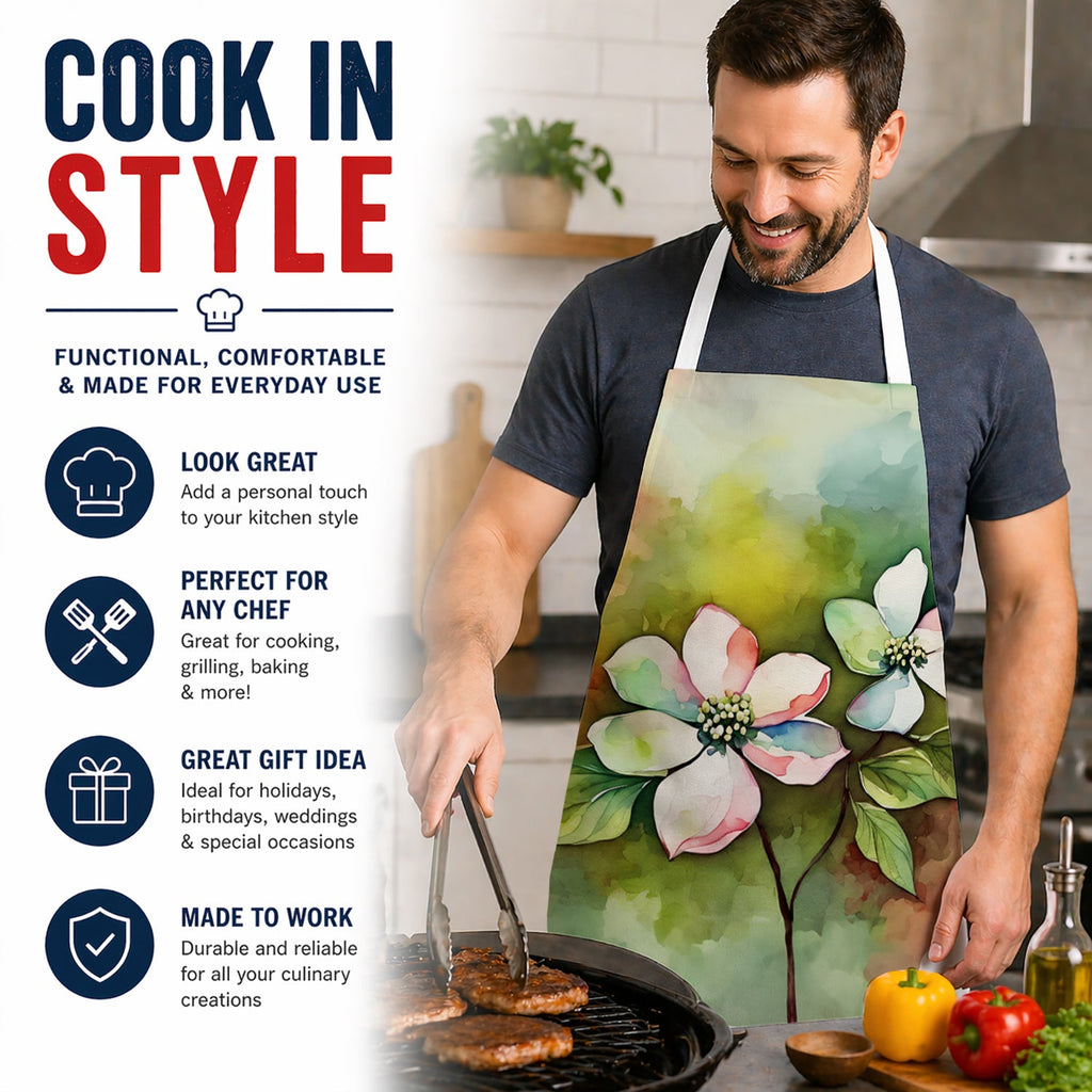 Virginia American Dogwood in Watercolor Apron Cooking Kitchen Server Baking Crafts Gardening for Adult Women Men, Unisex, Large, Multicolor