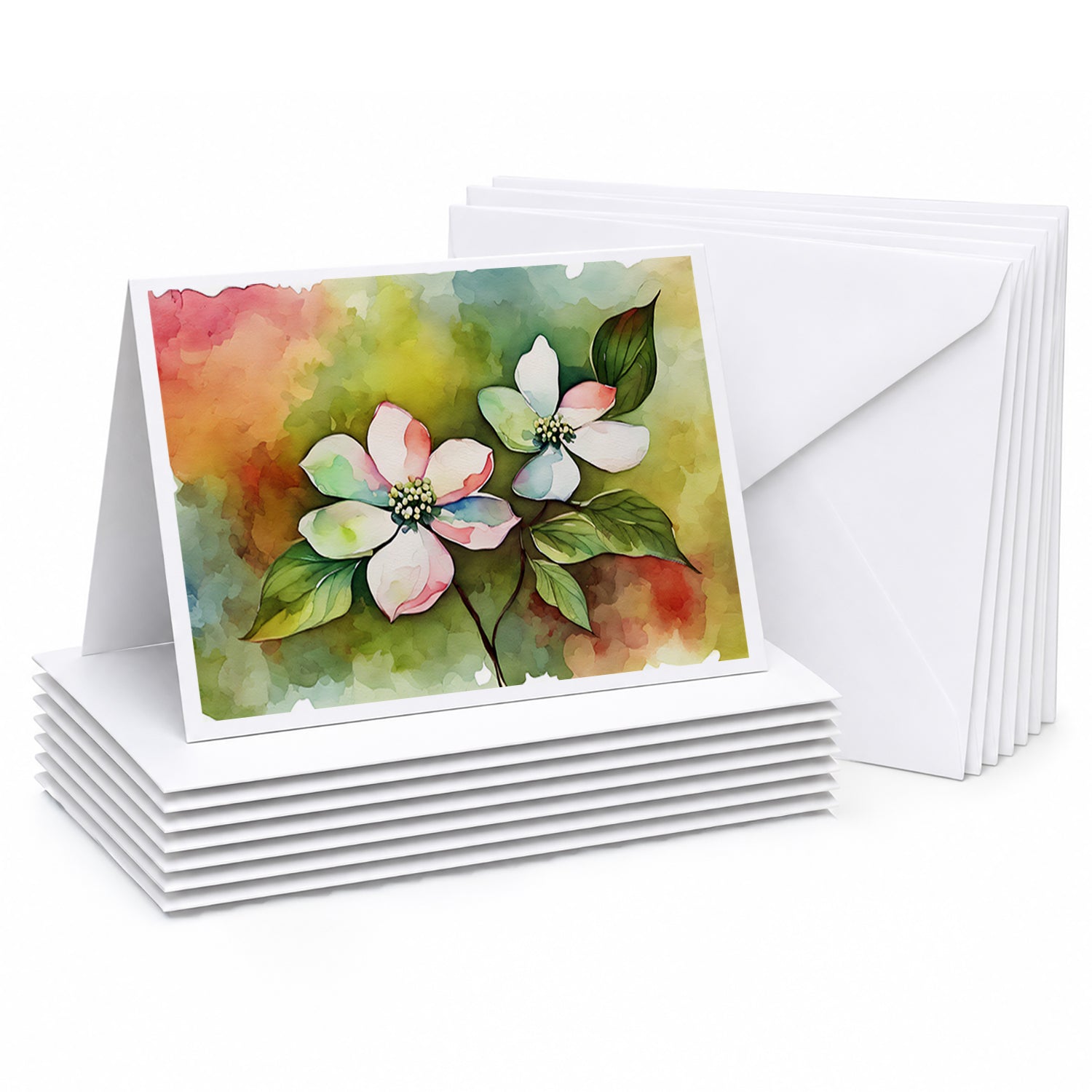 Virginia American Dogwood in Watercolor Greeting Cards Pack of 8 Blank Cards with Envelopes Whimsical A7 Size 5x7